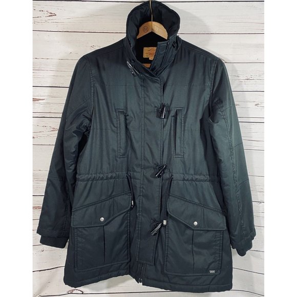 Levis Mens Puffy Long Car Coat Black Full Zip Mens Size XL Jacket Warm Pockets - Picture 2 of 12